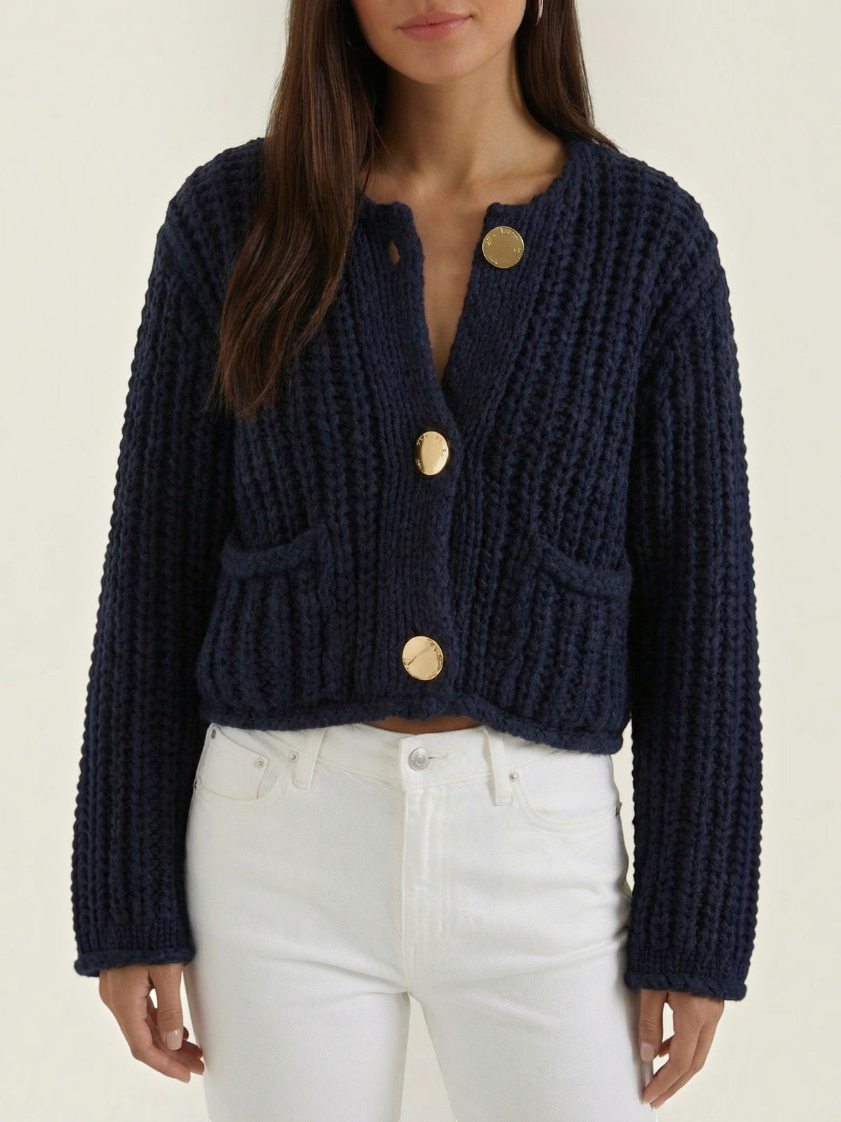 Carmen Chunky Knit Gold Button Cardigan