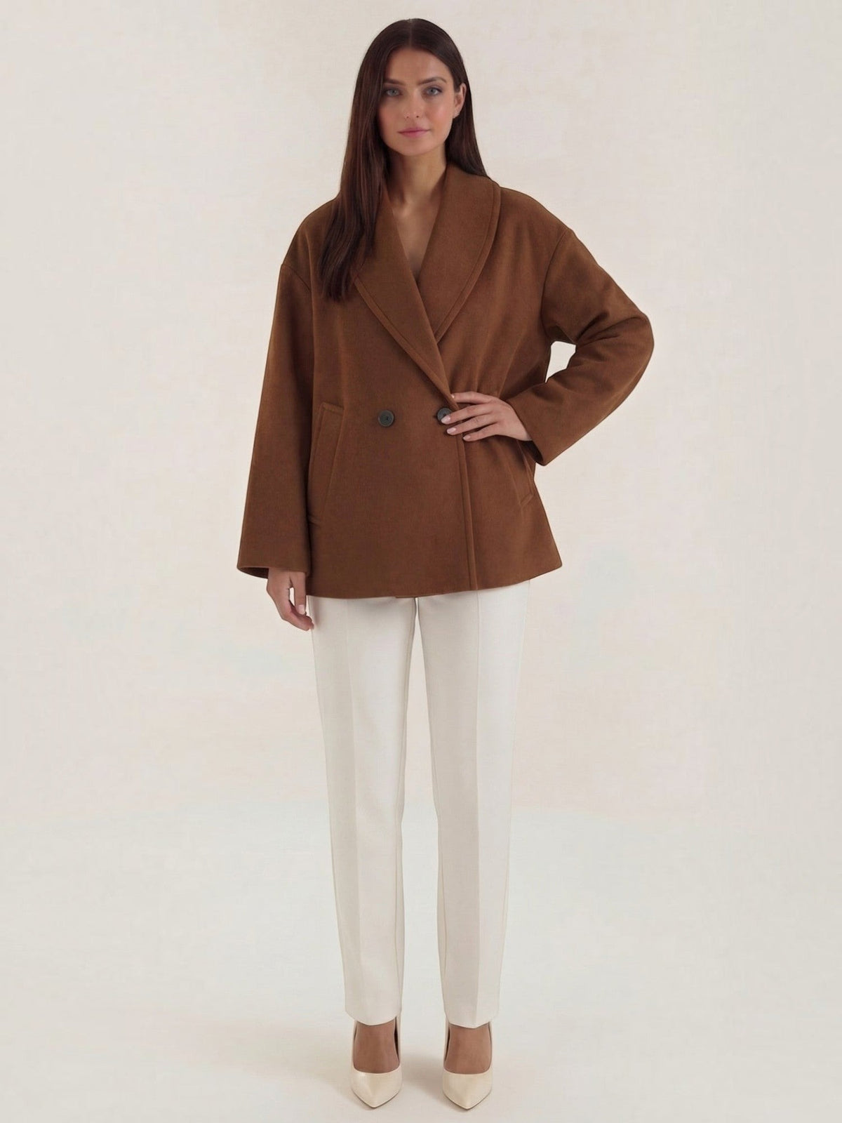 Carolyn Shawl Lapel Double Breasted Short Coat
