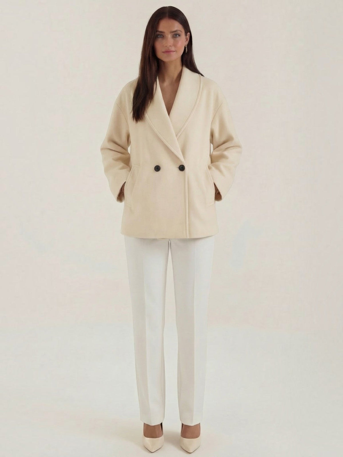 Carolyn Shawl Lapel Double Breasted Short Coat