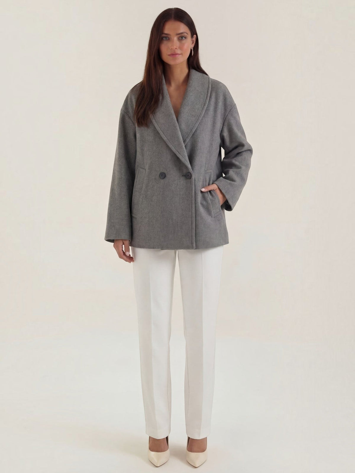 Carolyn Shawl Lapel Double Breasted Short Coat