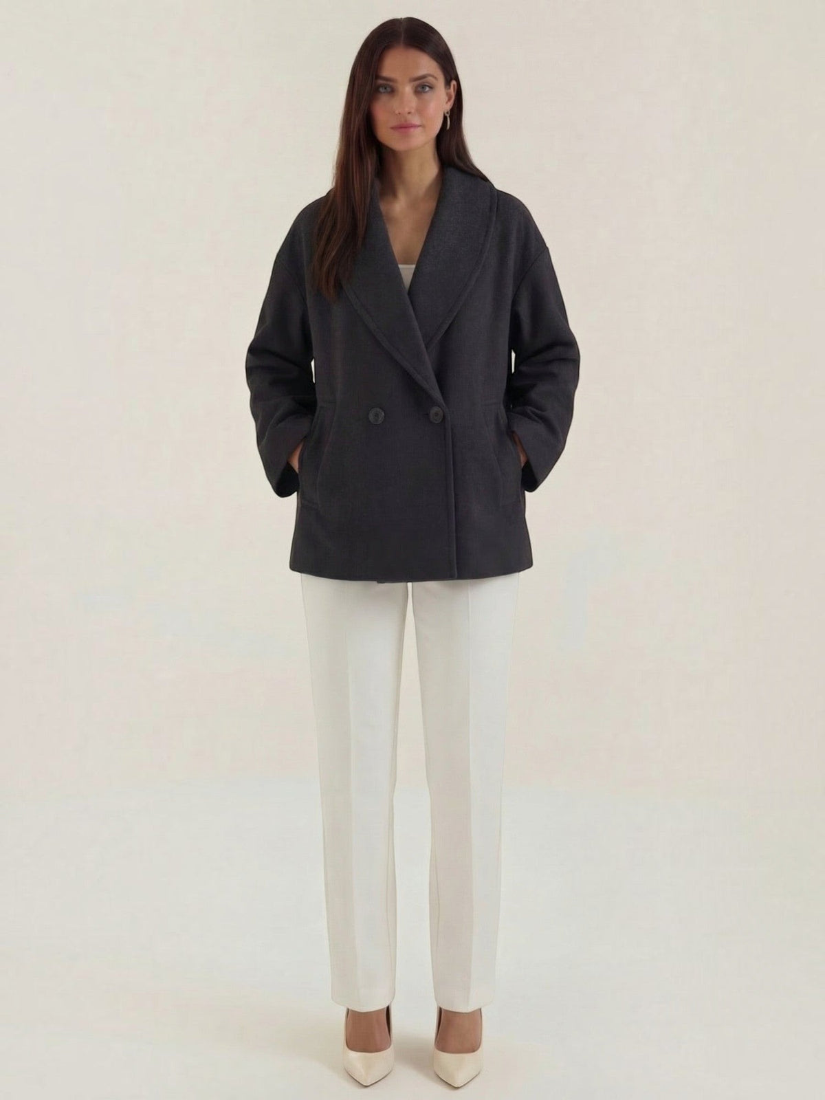 Carolyn Shawl Lapel Double Breasted Short Coat