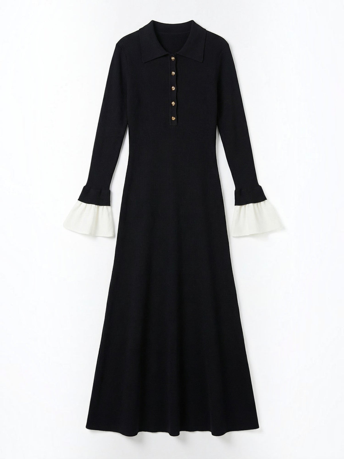 Charlotte Polo Collar Contrast Cuff Knit Maxi Dress