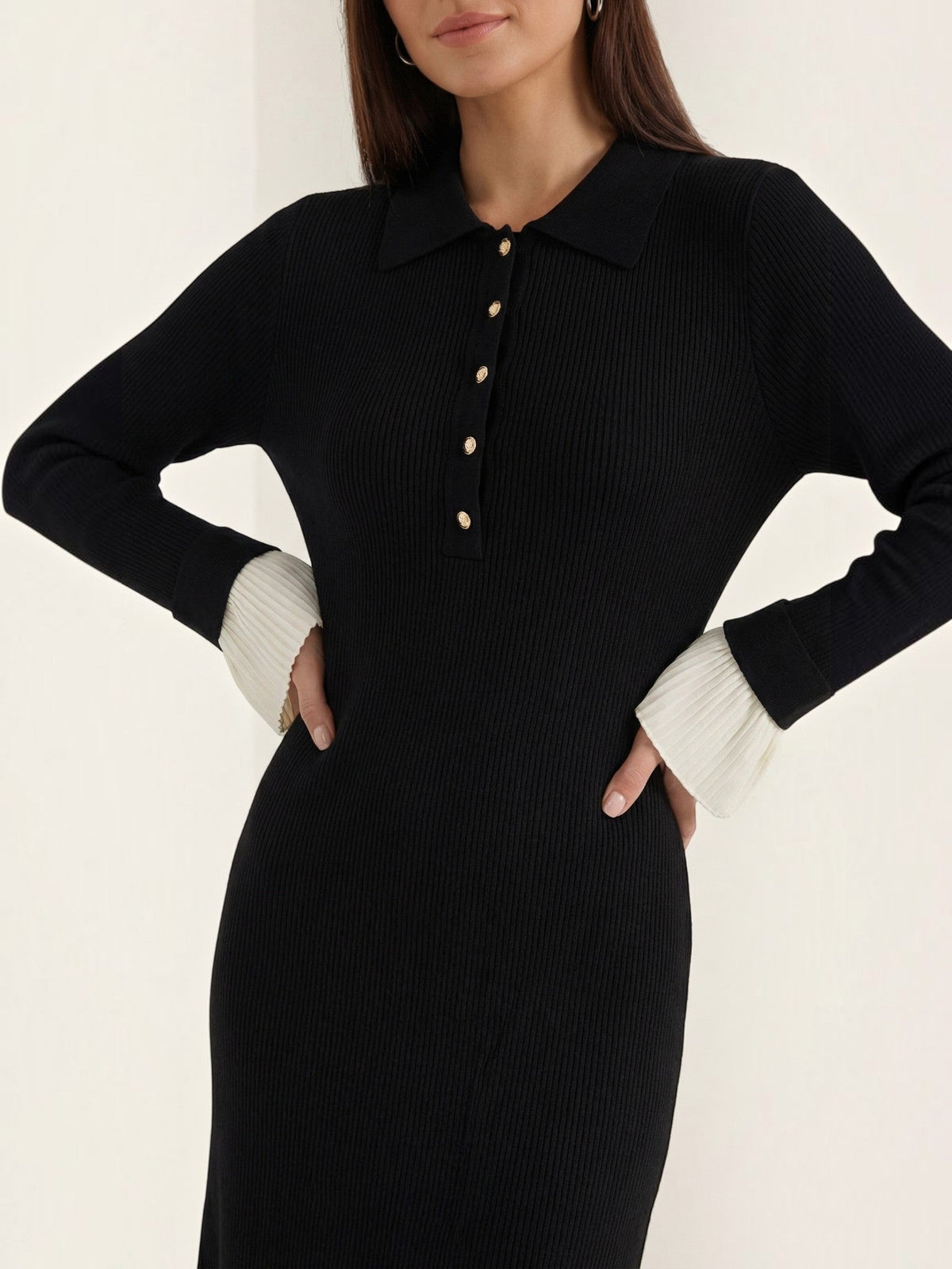 Charlotte Polo Collar Contrast Cuff Knit Maxi Dress