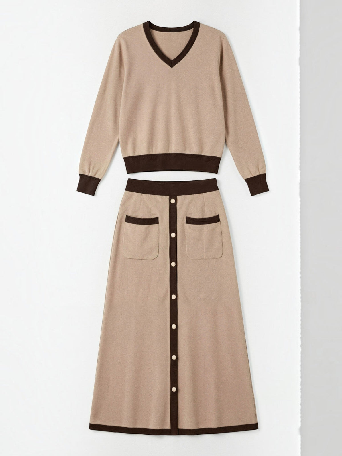 Cheryl V Neck Sweater and Midi Skirt Set