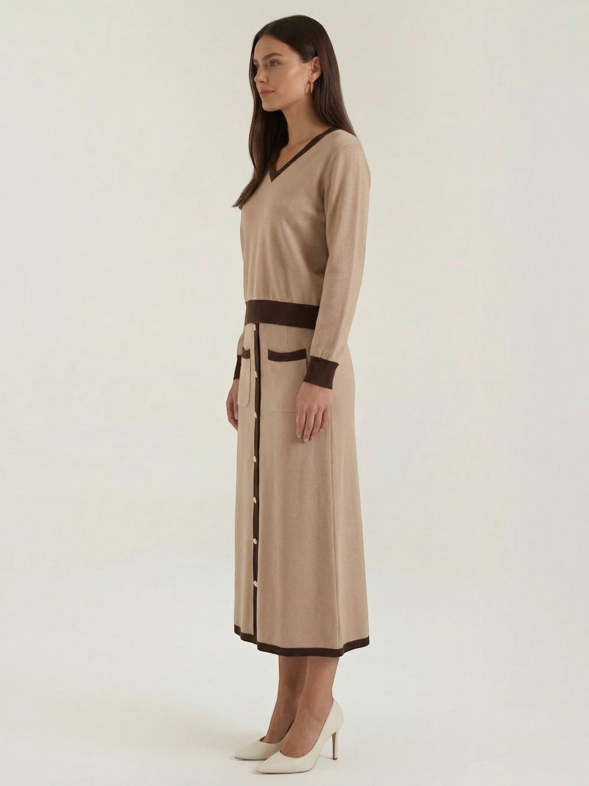 Cheryl V Neck Sweater and Midi Skirt Set