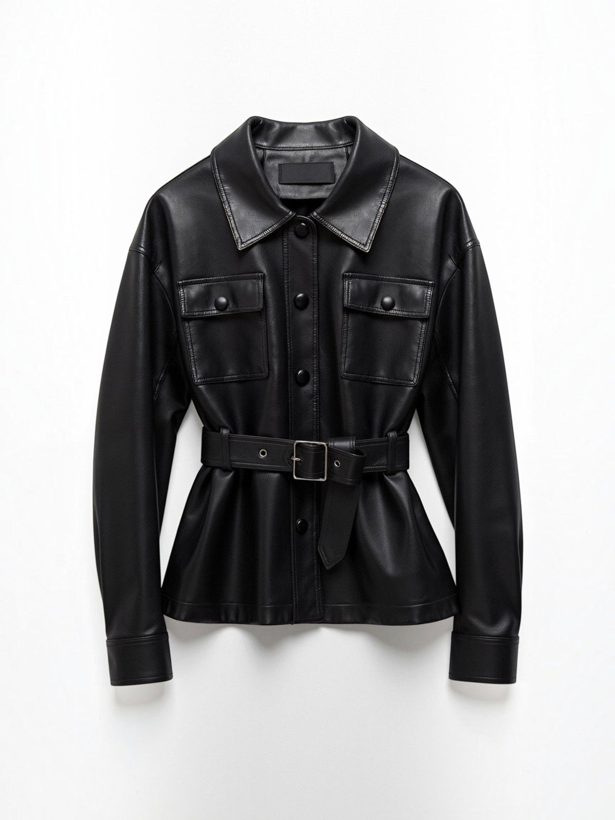 Christina Belted Faux Leather Jacket