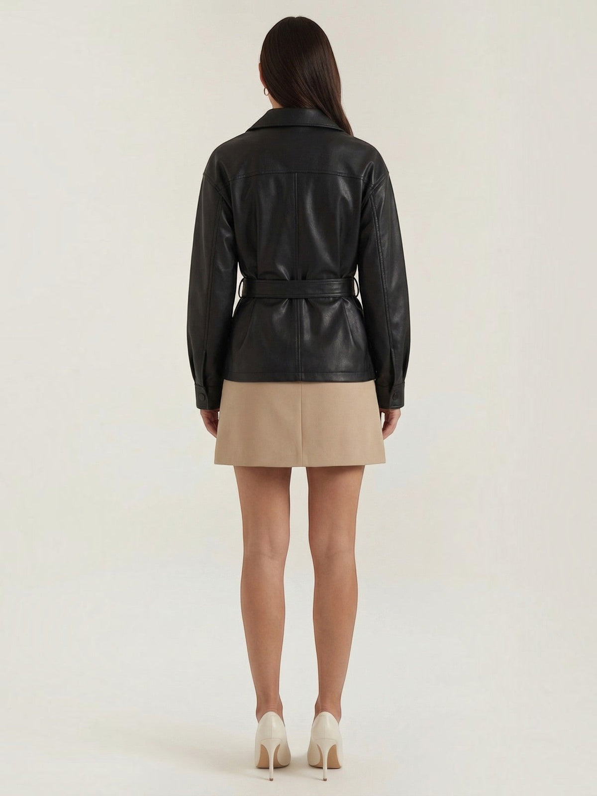 Christina Belted Faux Leather Jacket