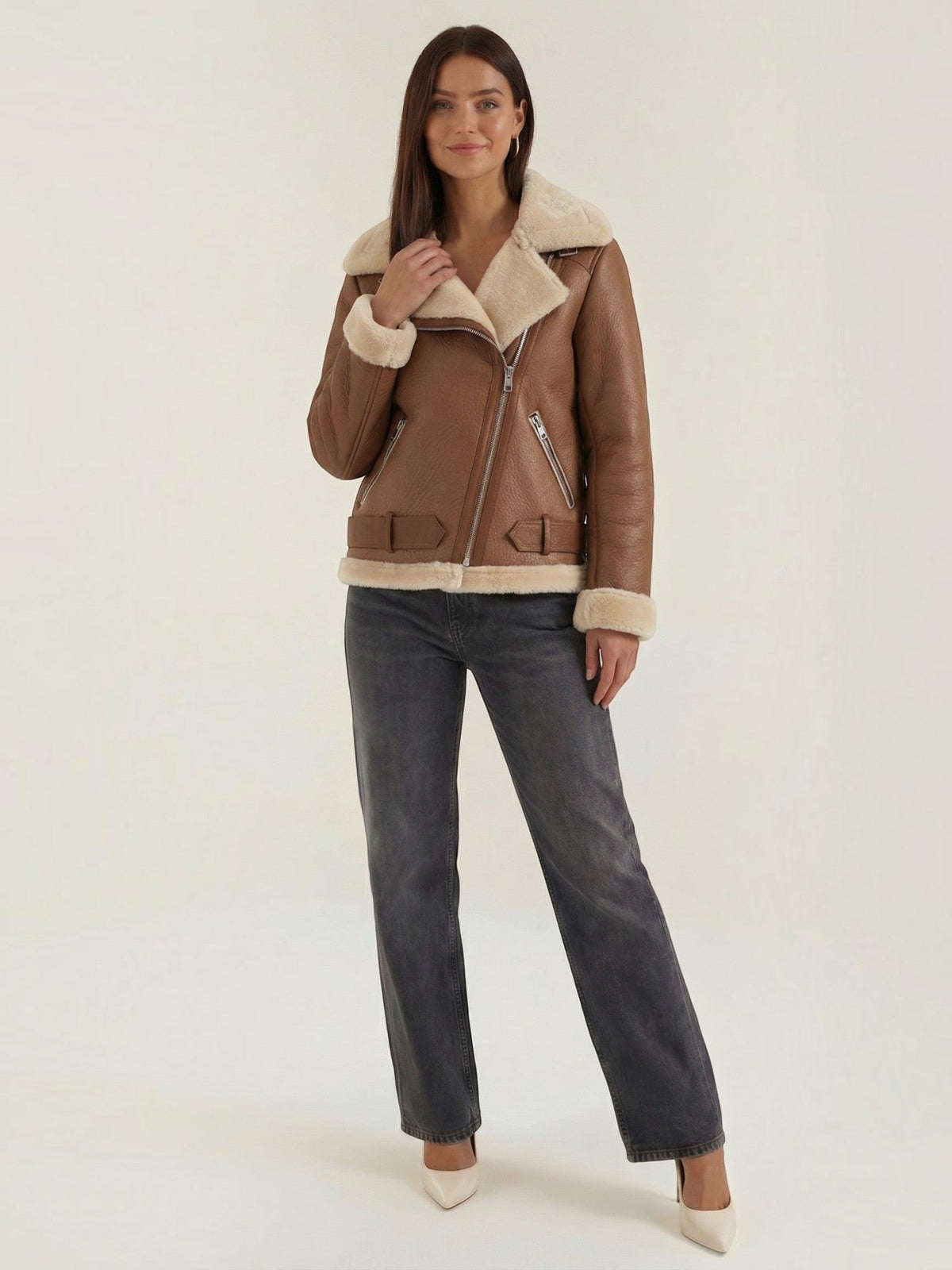 Christine Teddy Collar Biker Jacket
