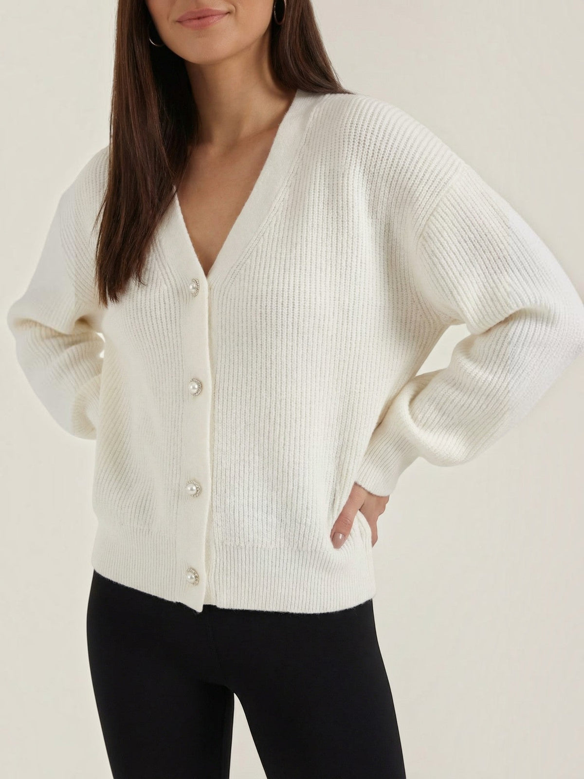 Cindy Balloon Sleeve Pearl Button Cardigan