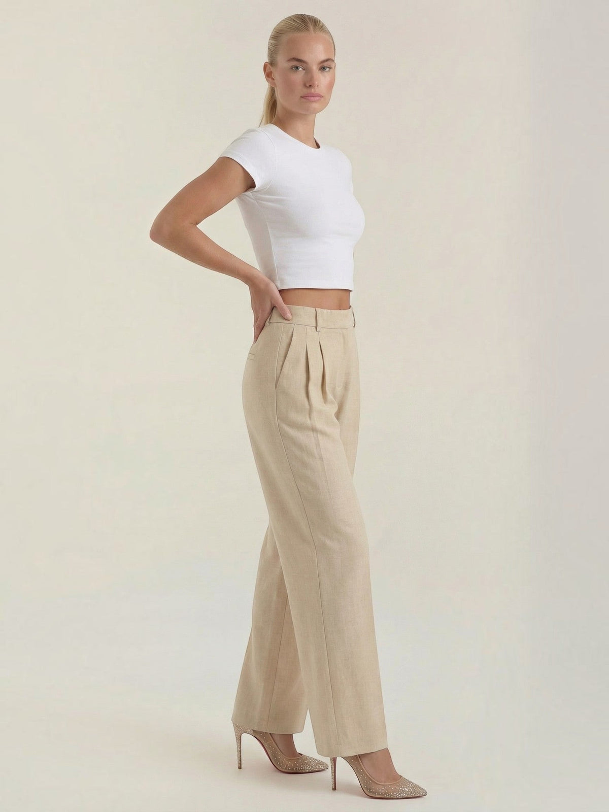 Courtney Linen Blend Wide Leg Pants