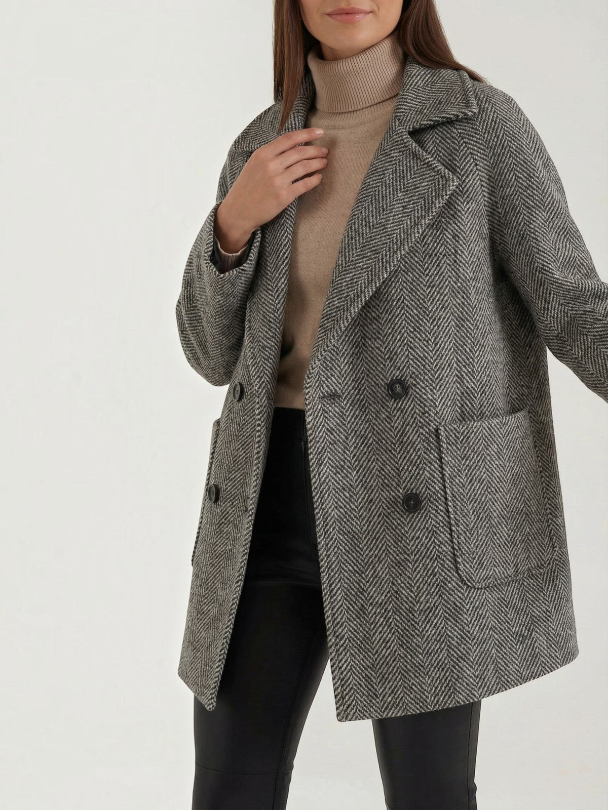 Dana Herringbone Double Breasted Short Coat
