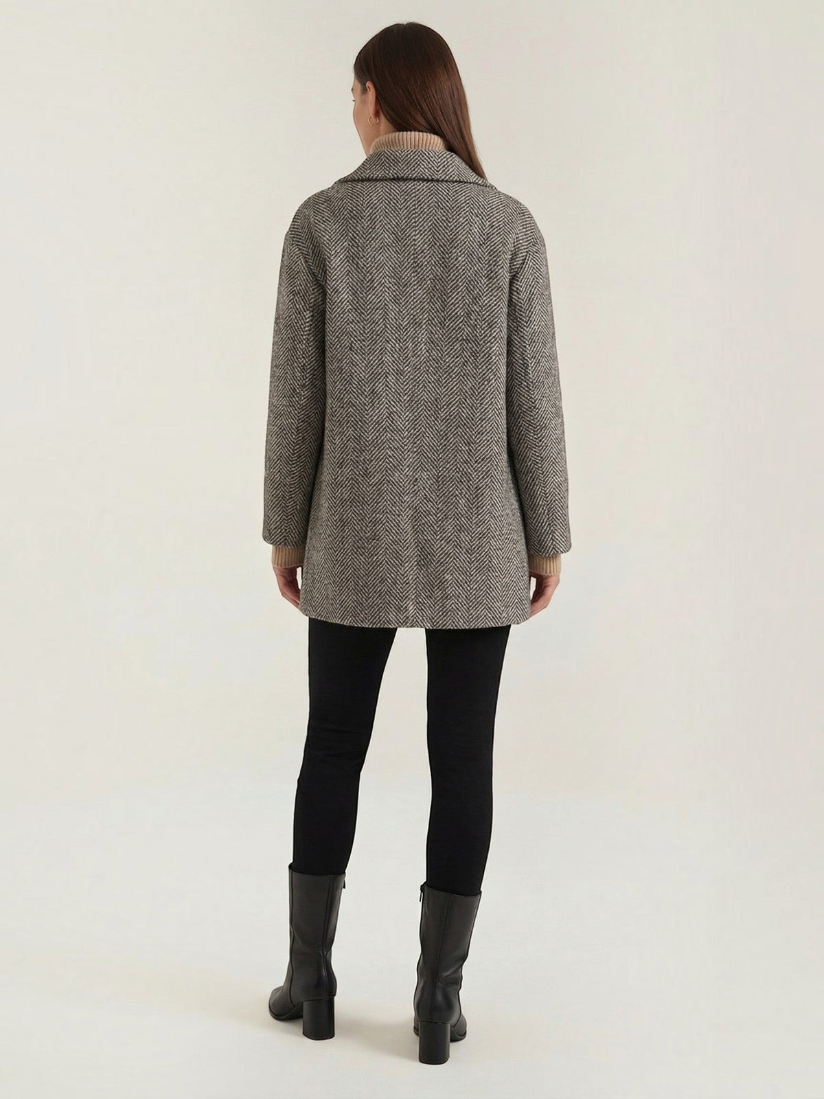 Dana Herringbone Double Breasted Short Coat