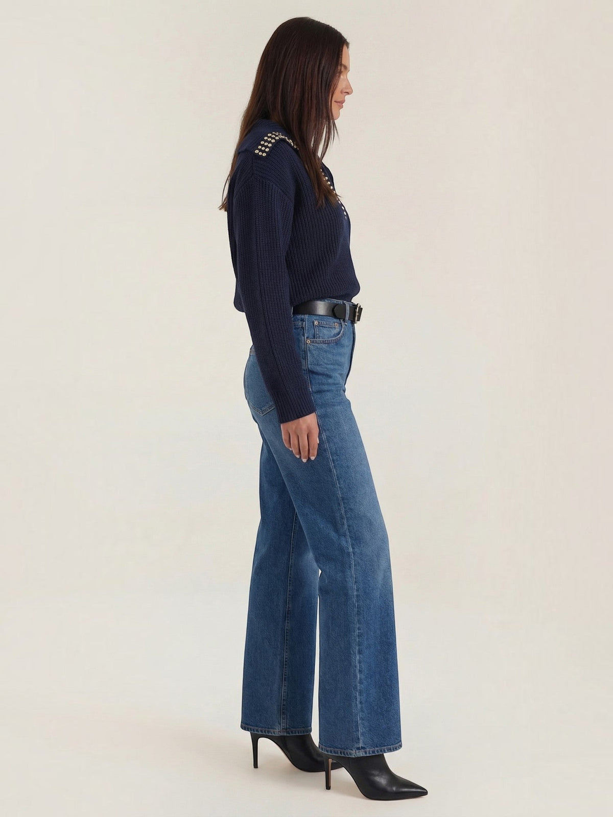 Darlene Studded Collar Wool Sweater