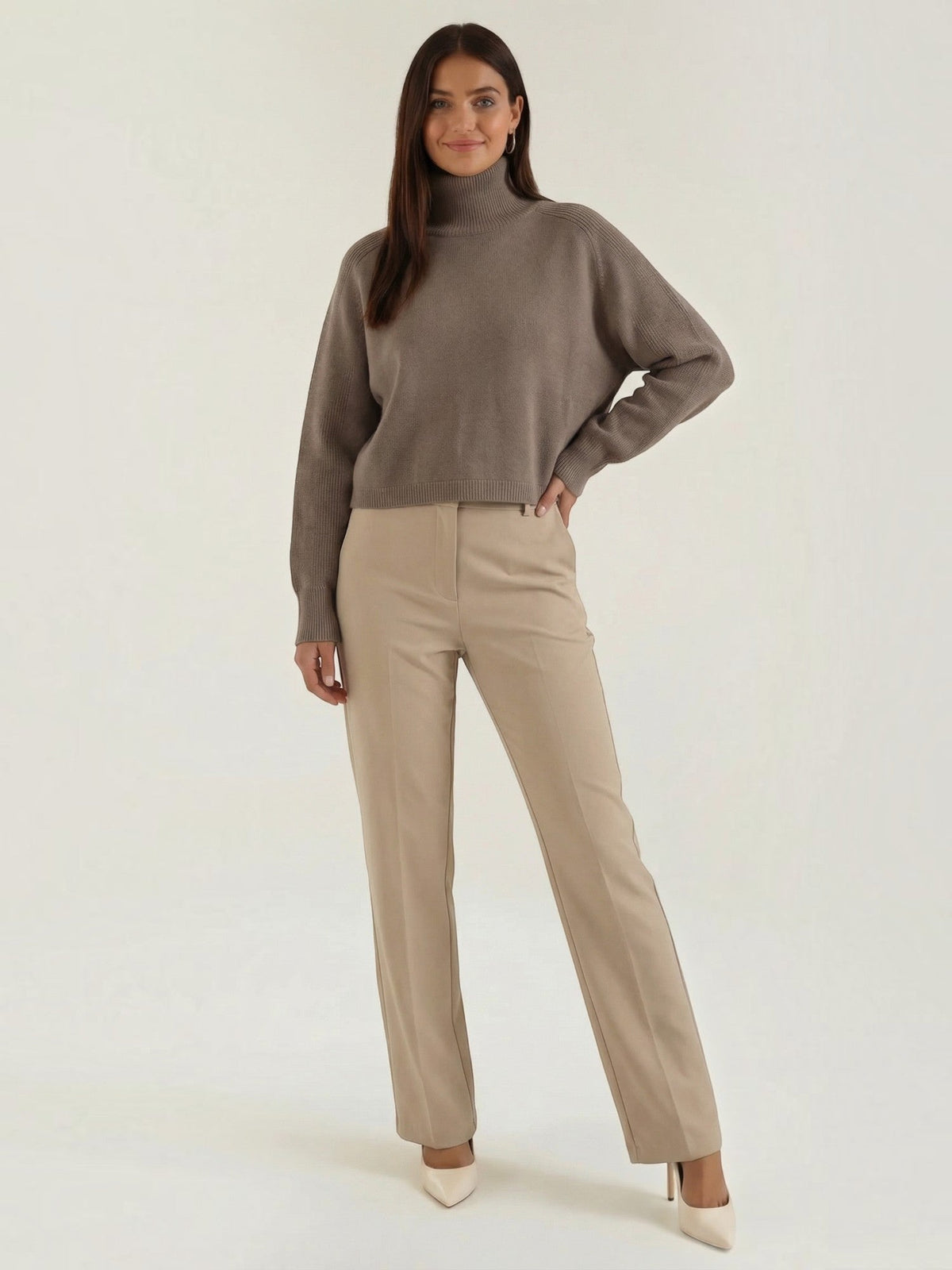 Denise Cropped Balloon Sleeve Turtleneck Sweater