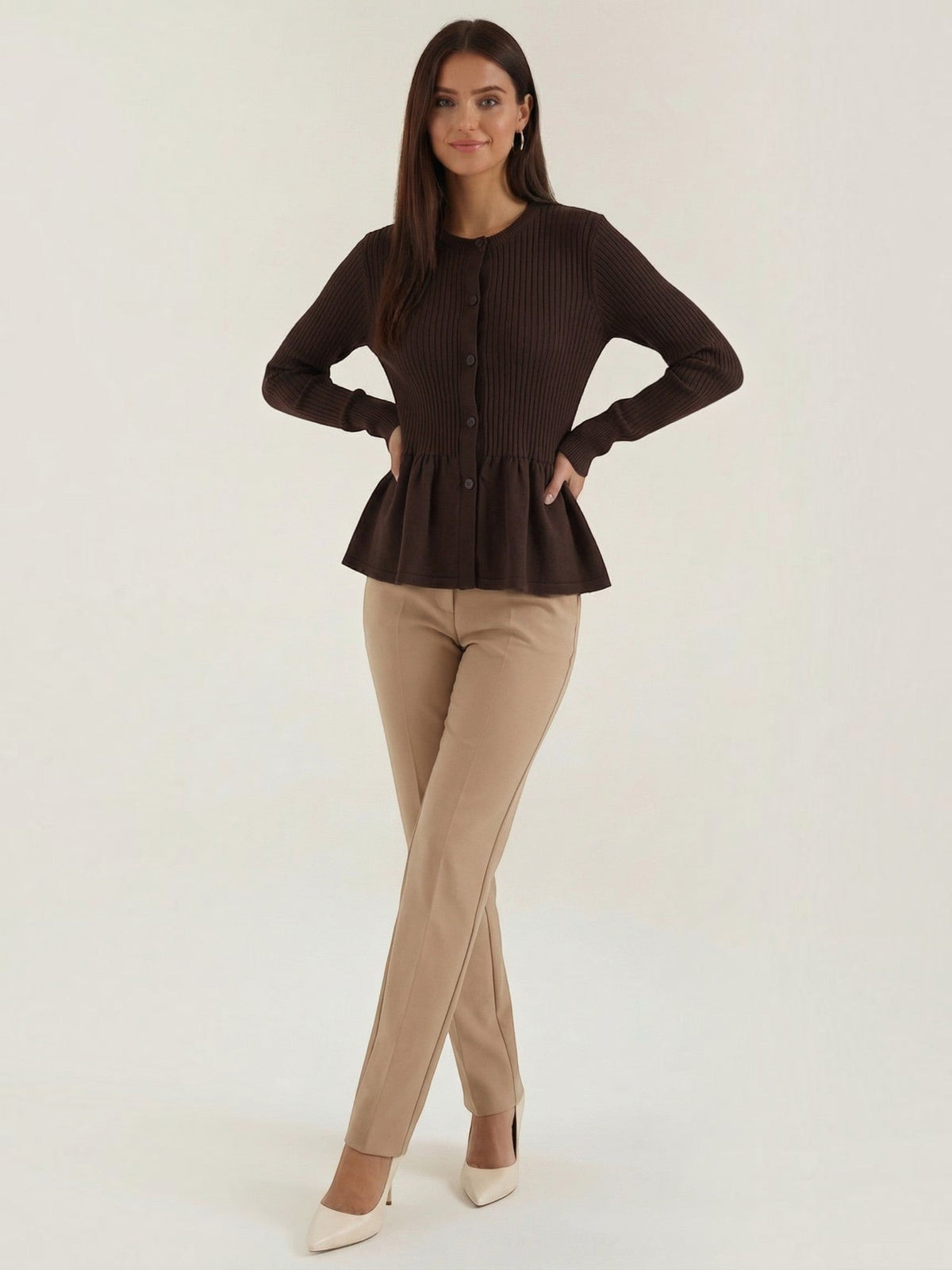 Diana Peplum Ribbed Knit Cardigan
