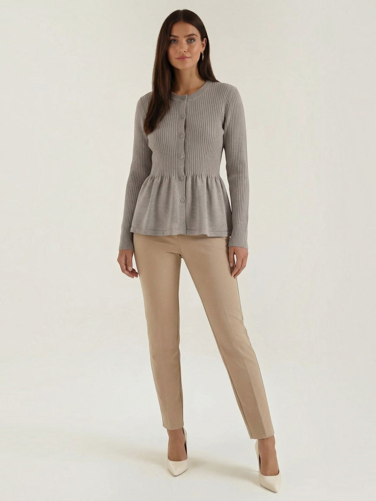 Diana Peplum Ribbed Knit Cardigan