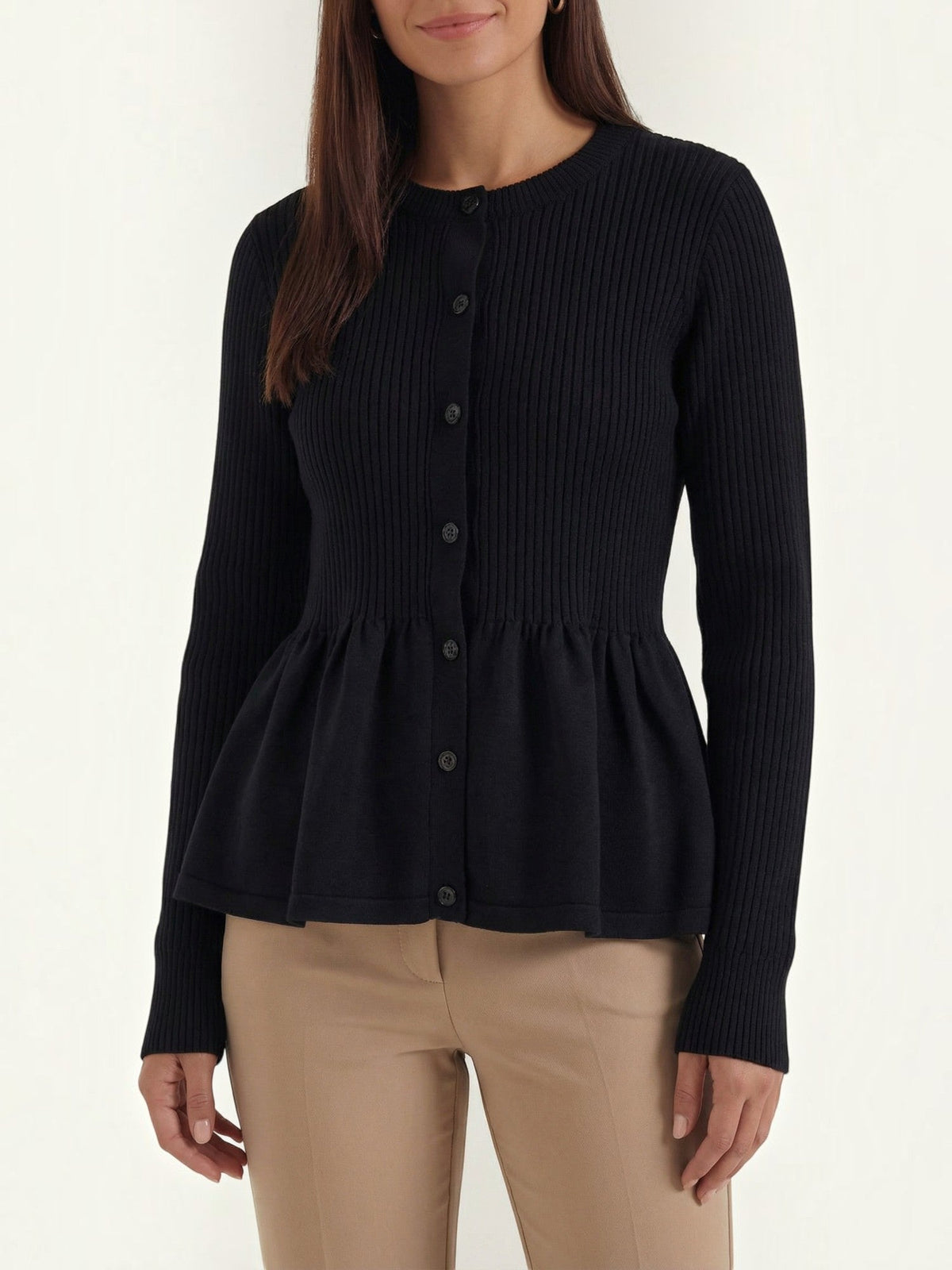 Diana Peplum Ribbed Knit Cardigan