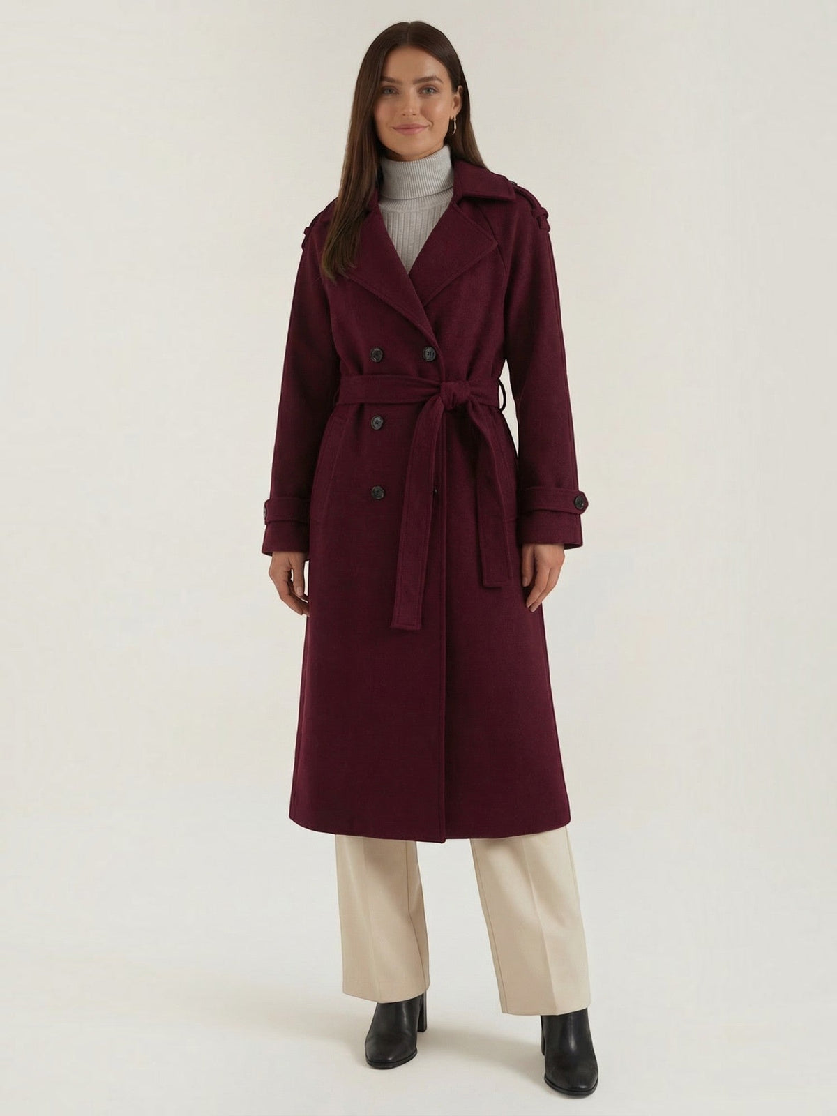 Dolores Wool Look Belted Trench Coat