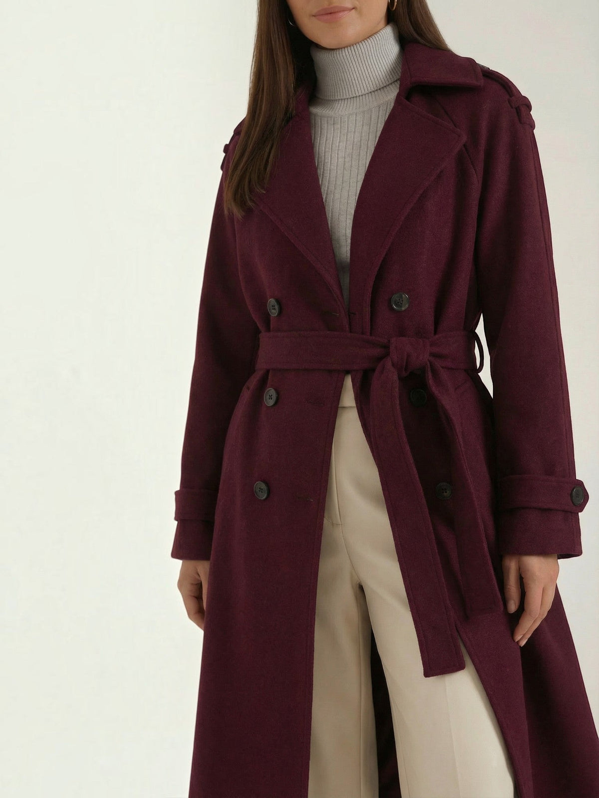 Dolores Wool Look Belted Trench Coat