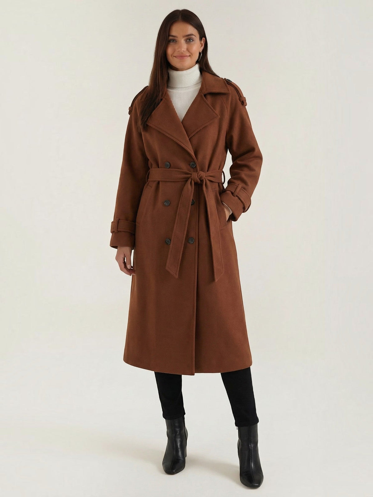 Dolores Wool Look Belted Trench Coat
