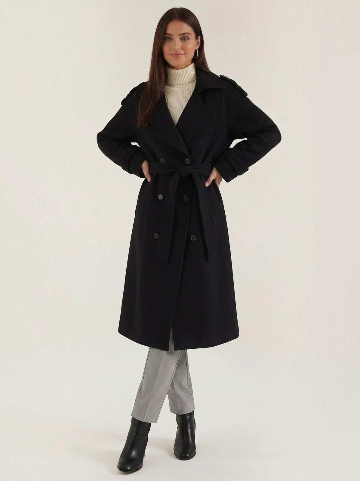 Dolores Wool Look Belted Trench Coat