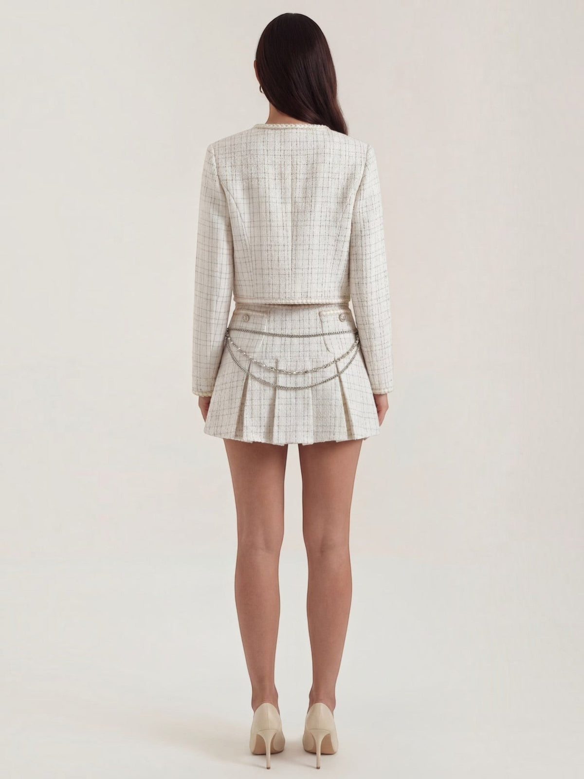 Doris Cropped Tweed Jacket and Pleated Mini Skirt Set