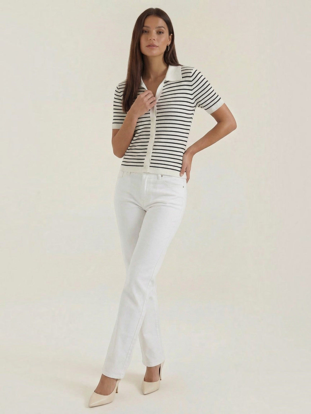 Edith Striped Knit Polo Top