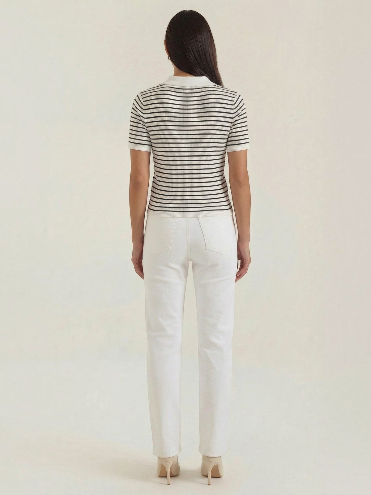 Edith Striped Knit Polo Top