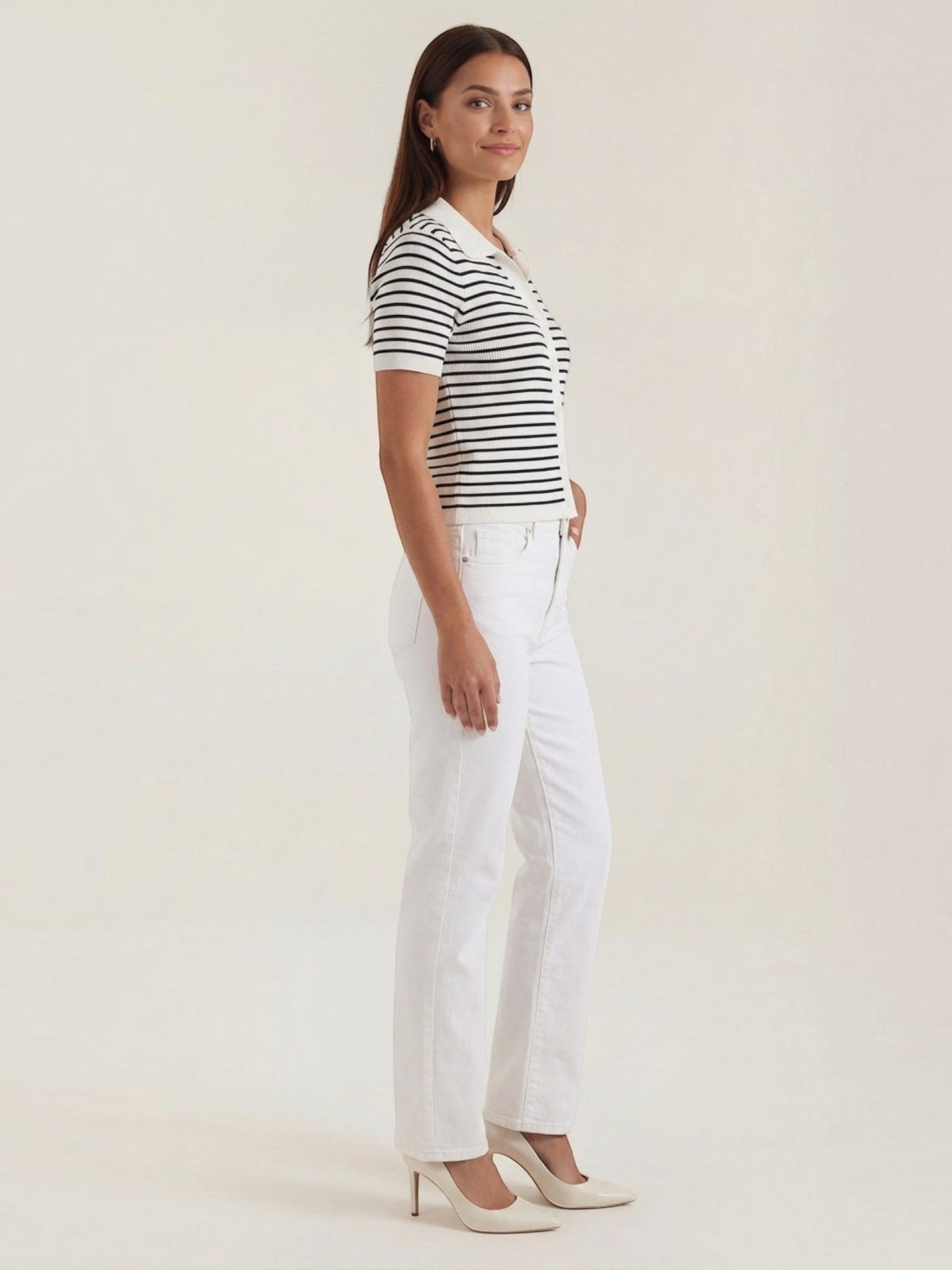 Edith Striped Knit Polo Top