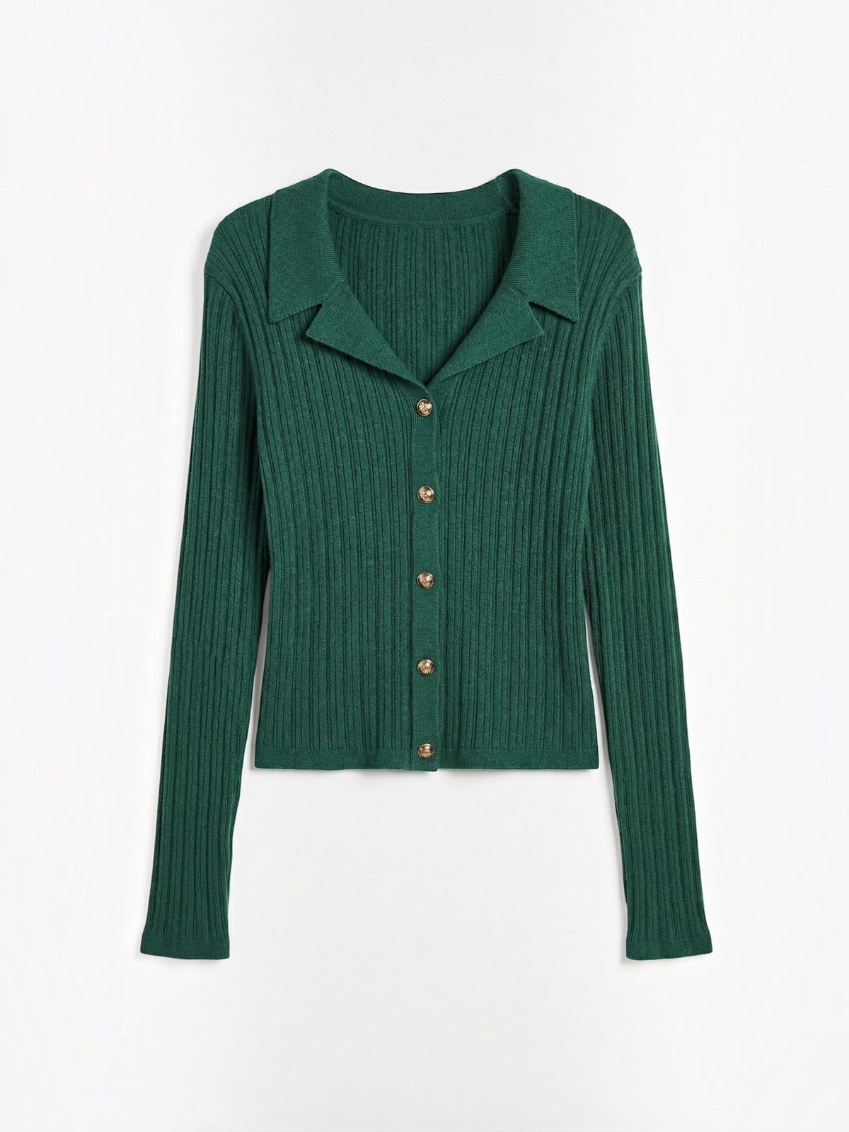 Elaine Polo Collar Gold Button Ribbed Cardigan