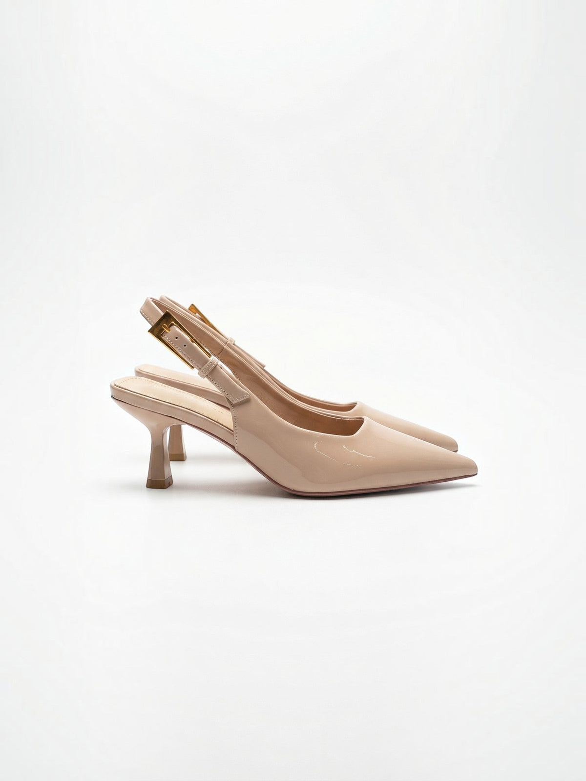 Elizabeth Patent Sculptural Kitten Heel Slingback Pumps