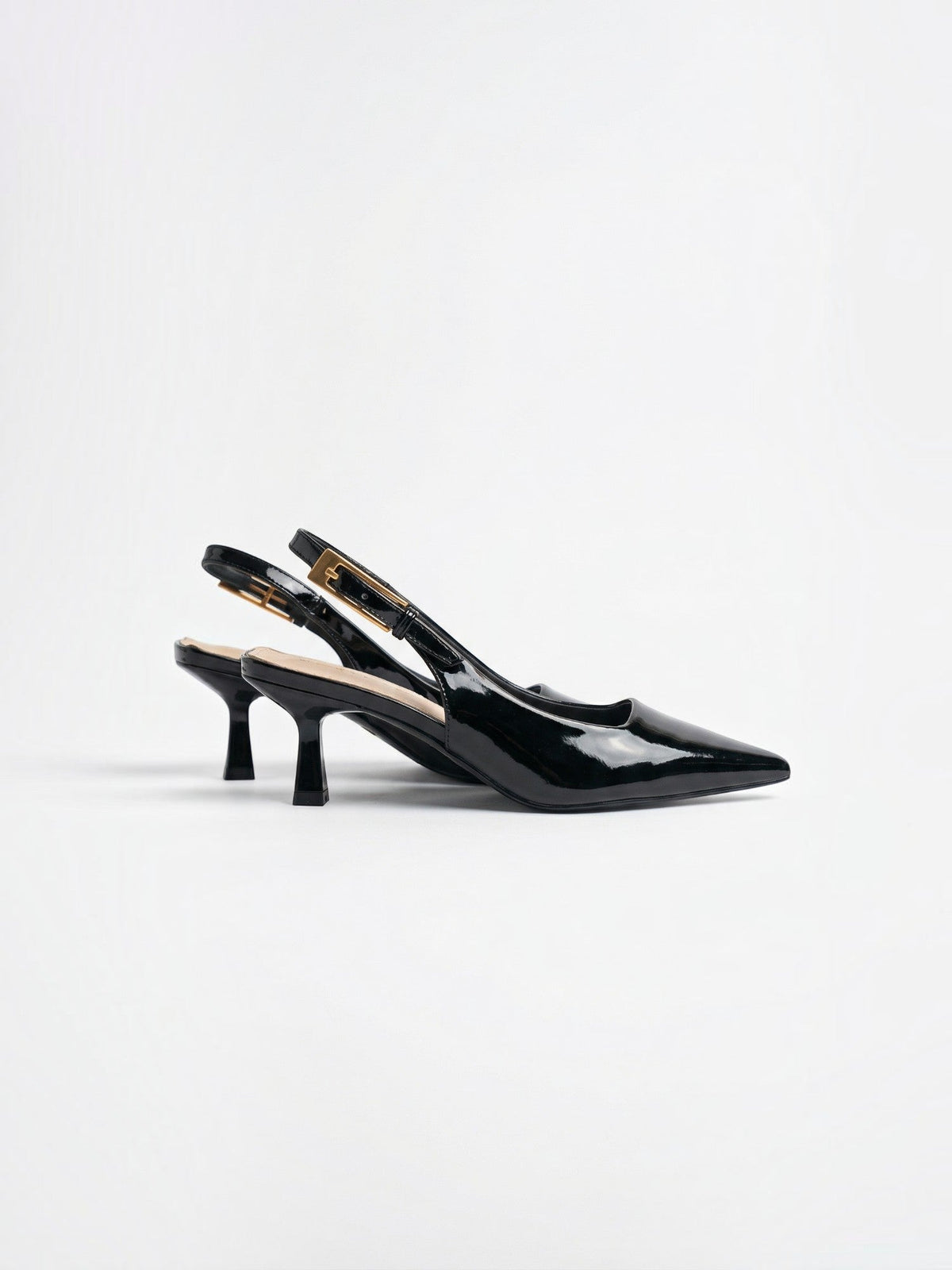 Elizabeth Patent Sculptural Kitten Heel Slingback Pumps