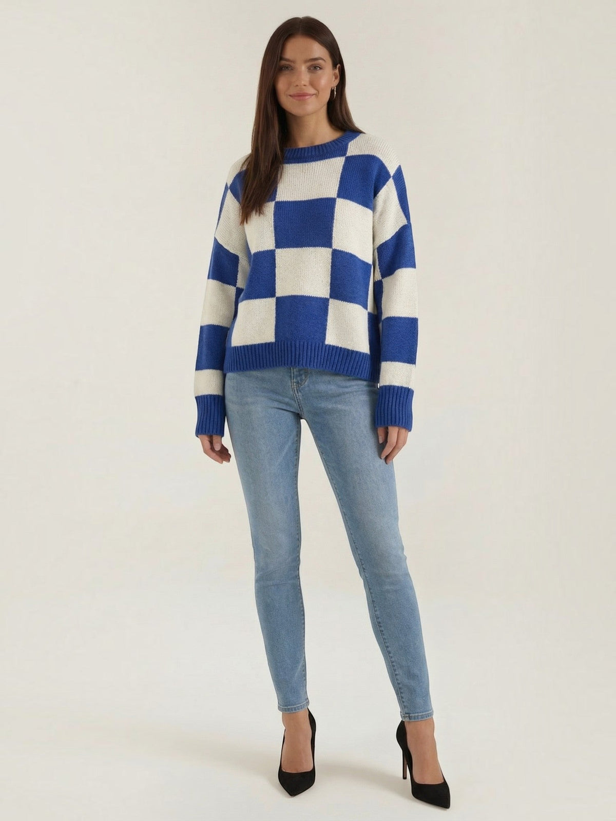 Emma Checkerboard Oversized Knit Sweater