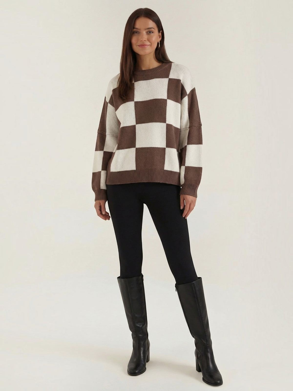 Emma Checkerboard Oversized Knit Sweater