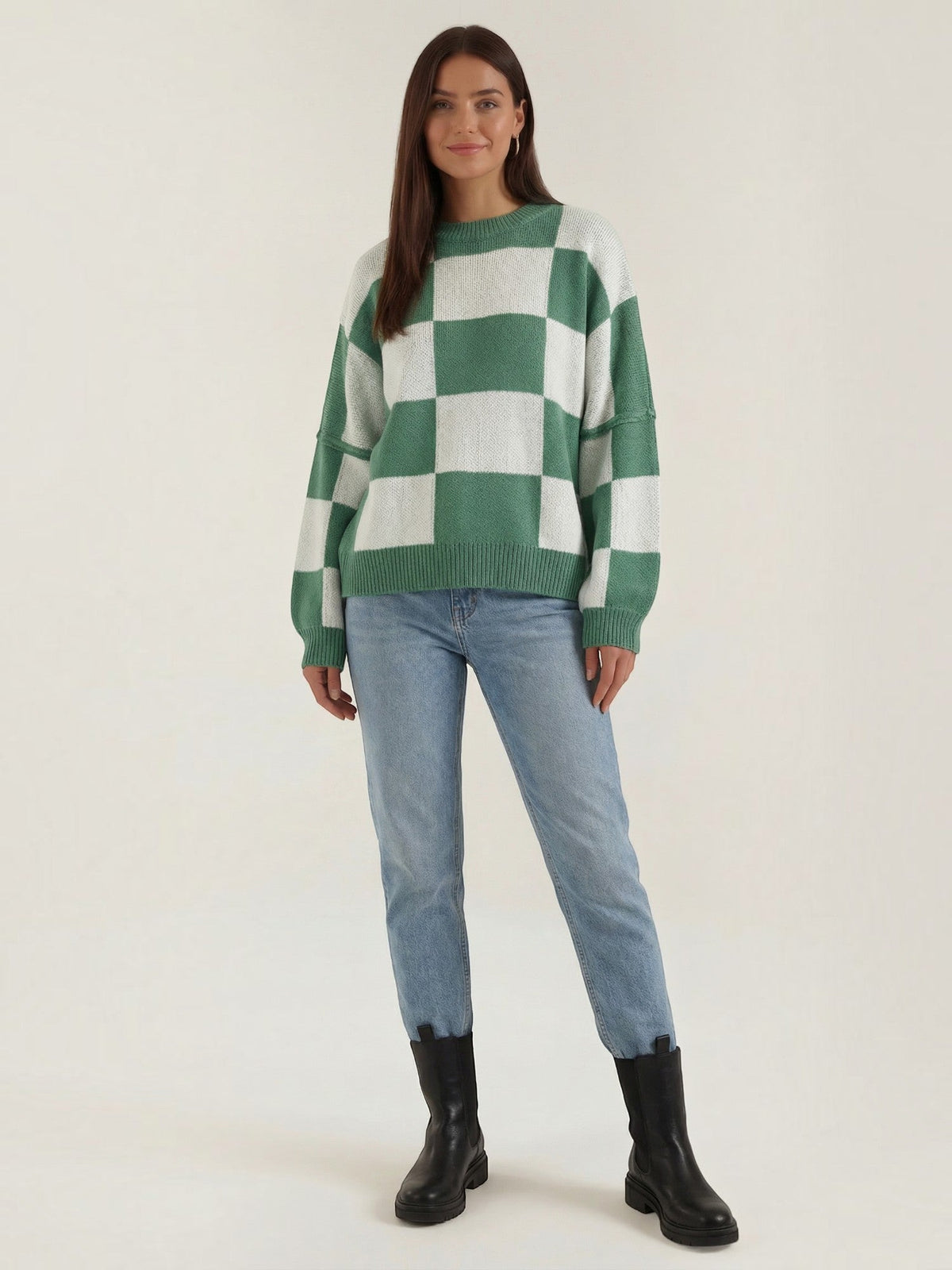 Emma Checkerboard Oversized Knit Sweater