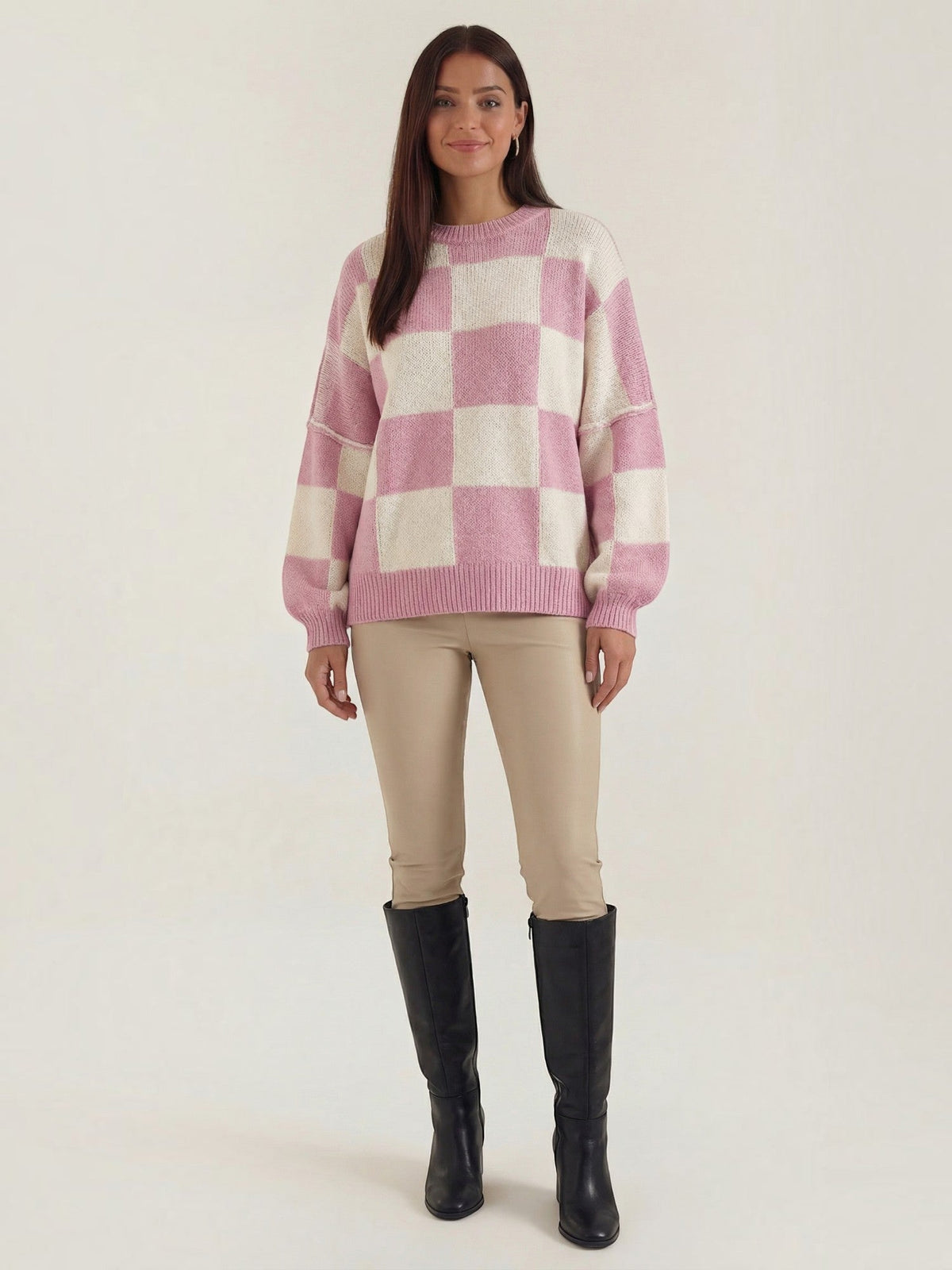Emma Checkerboard Oversized Knit Sweater