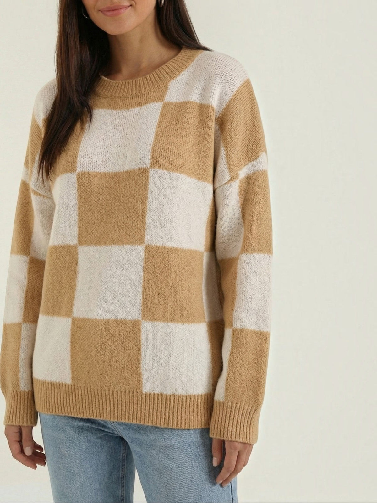 Emma Checkerboard Oversized Knit Sweater