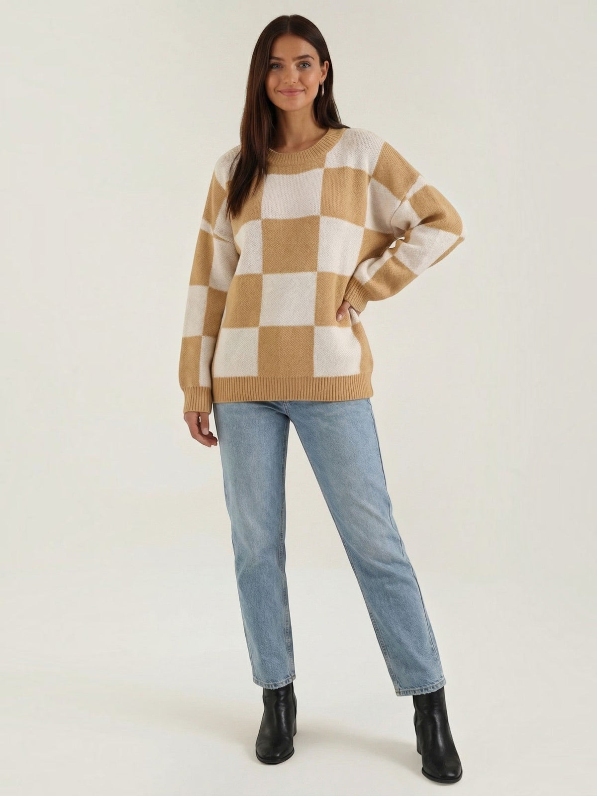 Emma Checkerboard Oversized Knit Sweater