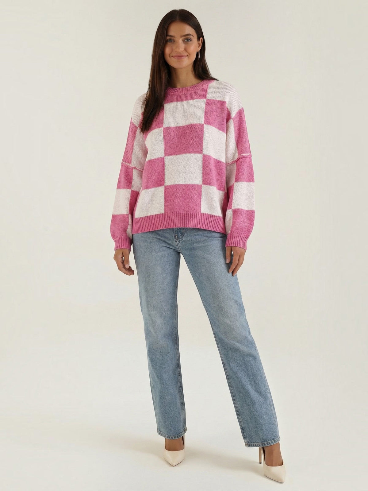 Emma Checkerboard Oversized Knit Sweater