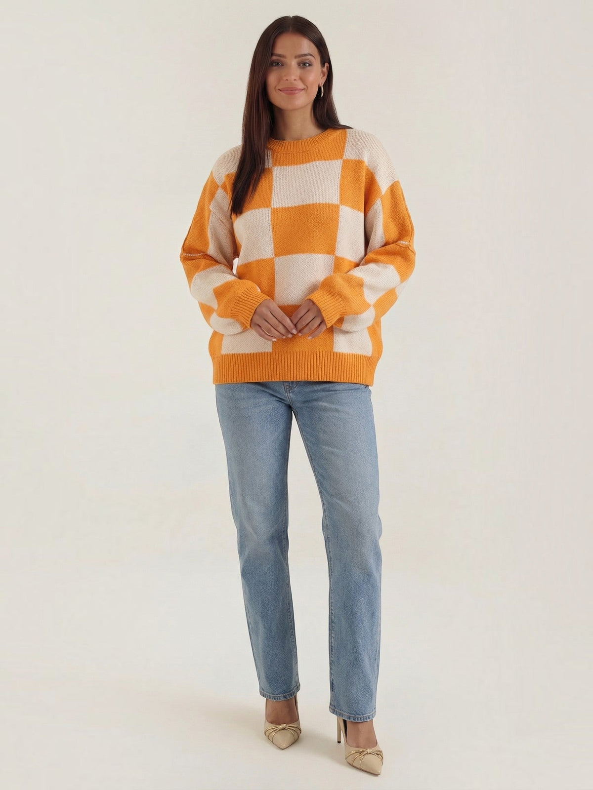 Emma Checkerboard Oversized Knit Sweater