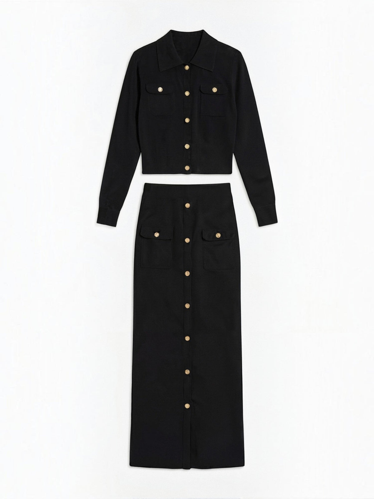 Evelyn Polo Collar Knit Jacket and Maxi Skirt Set