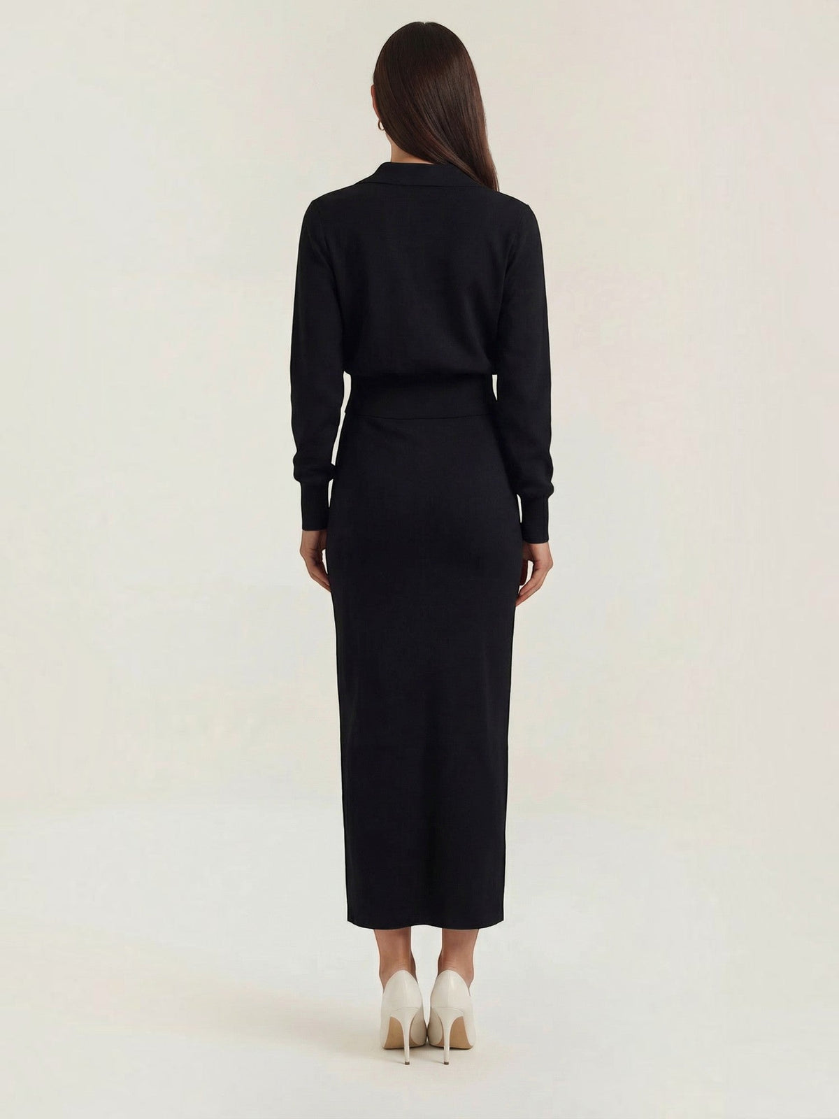 Evelyn Polo Collar Knit Jacket and Maxi Skirt Set