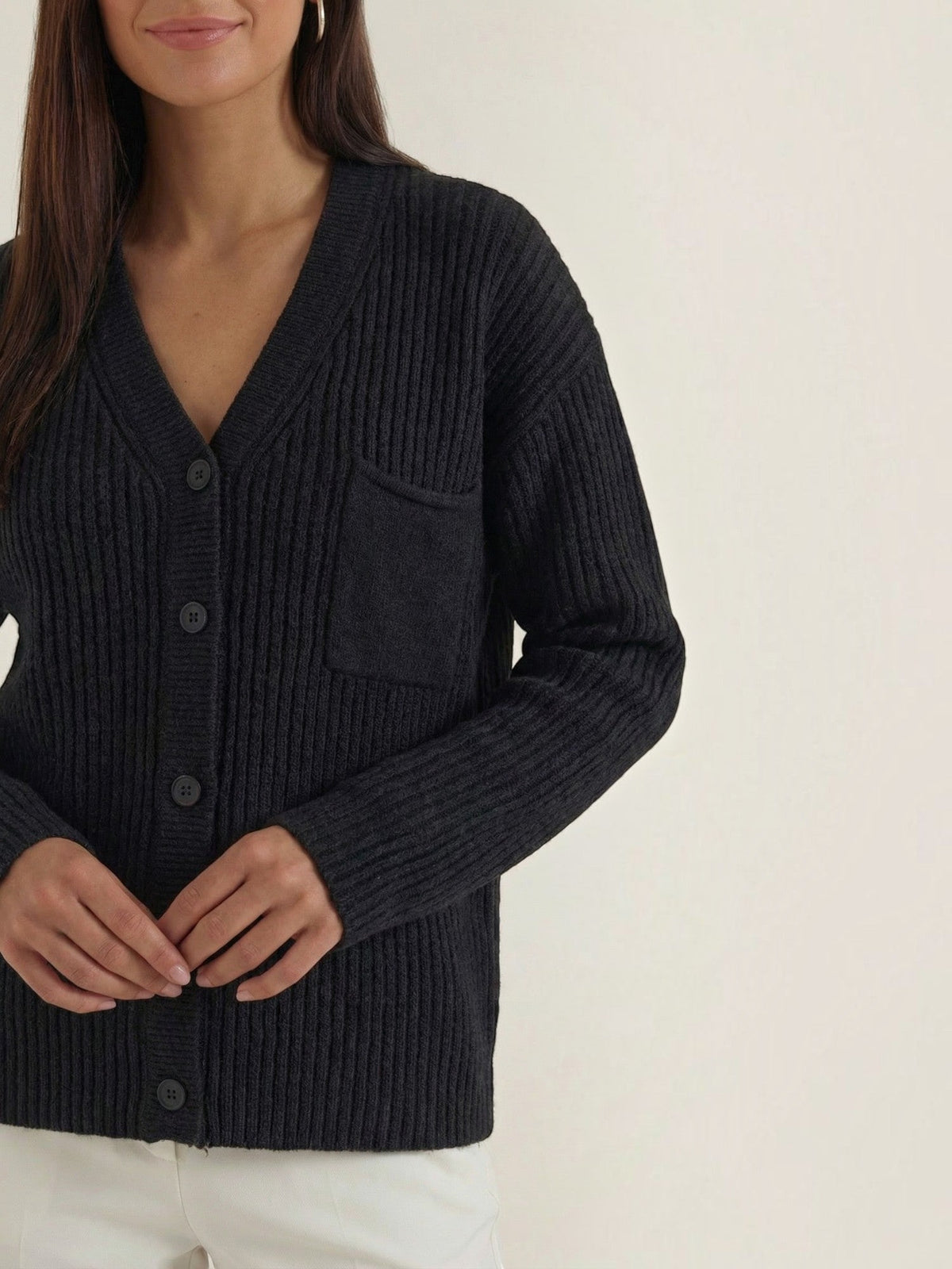 Frances Wide Rib Oversized Cardigan with Pocket