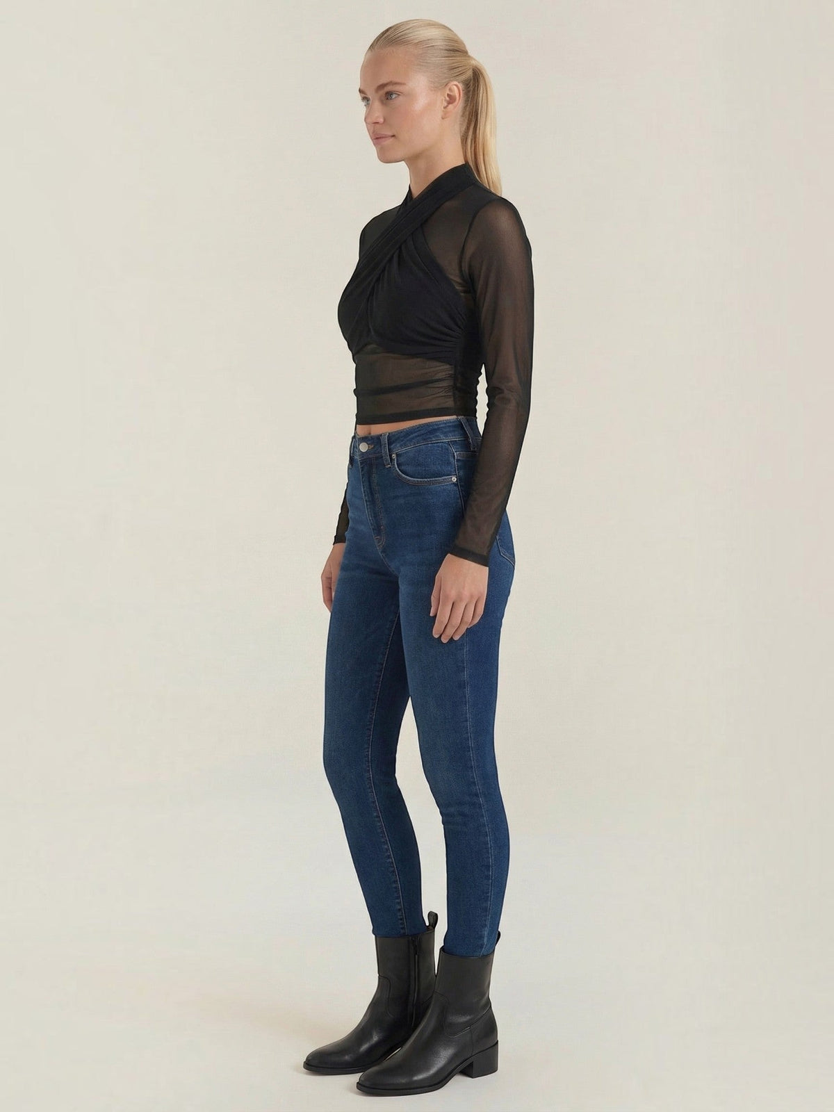 Georgia Sheer Mesh Wrap Front Top