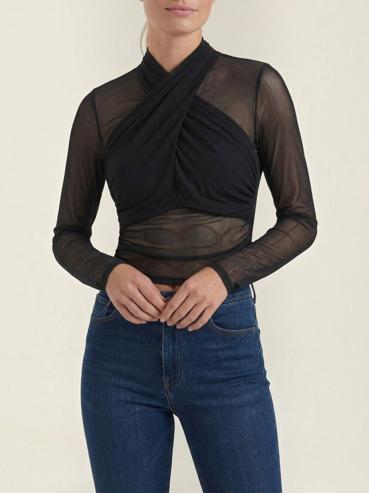 Georgia Sheer Mesh Wrap Front Top
