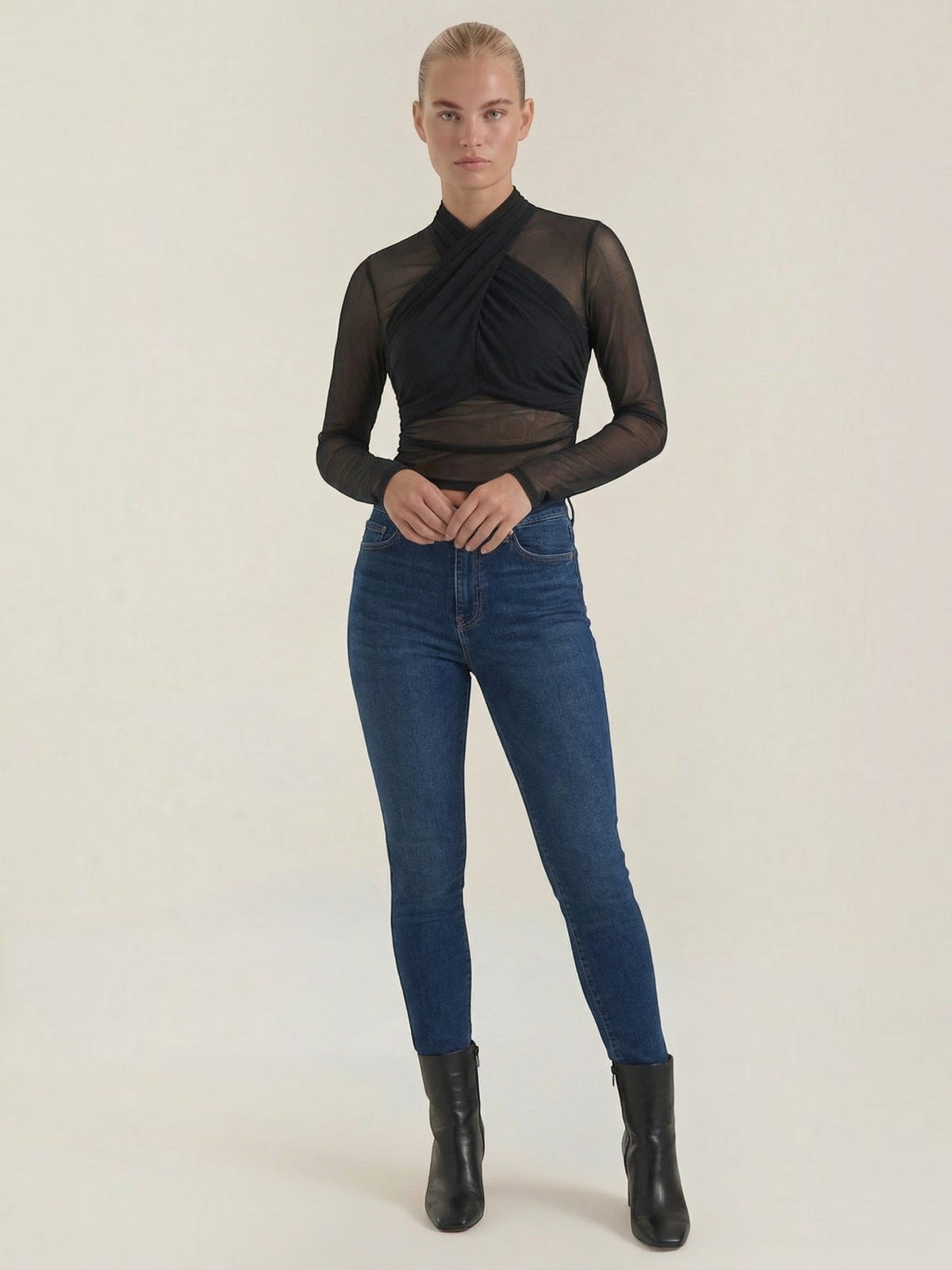 Georgia Sheer Mesh Wrap Front Top