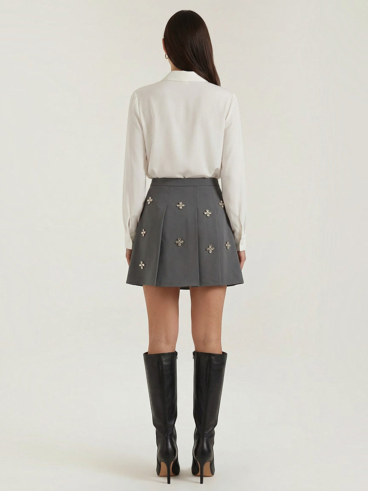 Gloria Floral Applique Pleated Mini Skirt