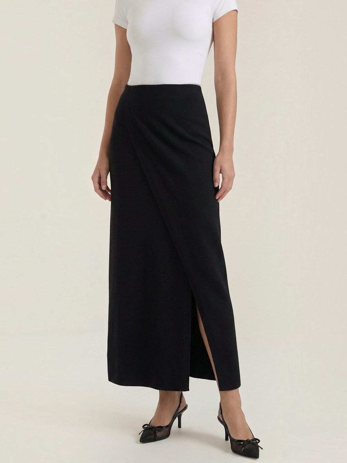 Gwendolyn Ribbed Knit Wrap Maxi Skirt with Slit