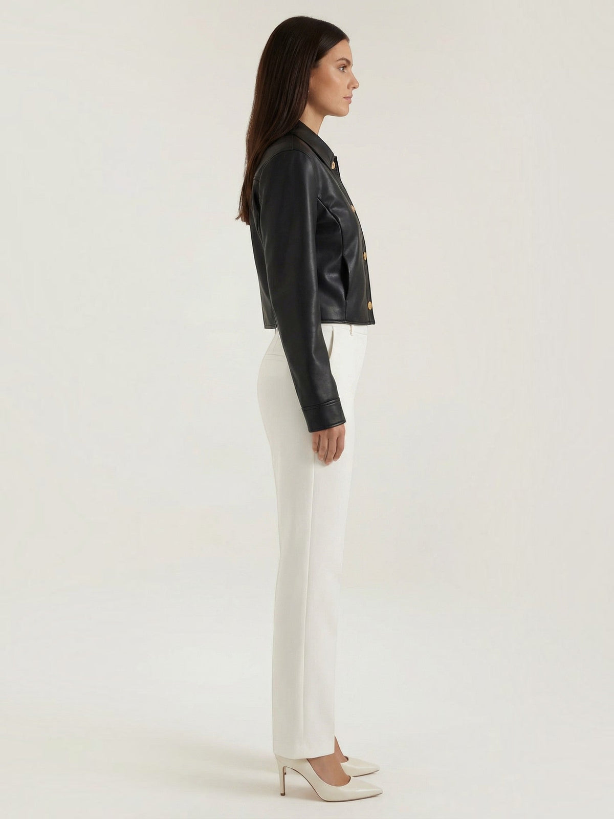 Heather Gold Button Faux Leather Jacket