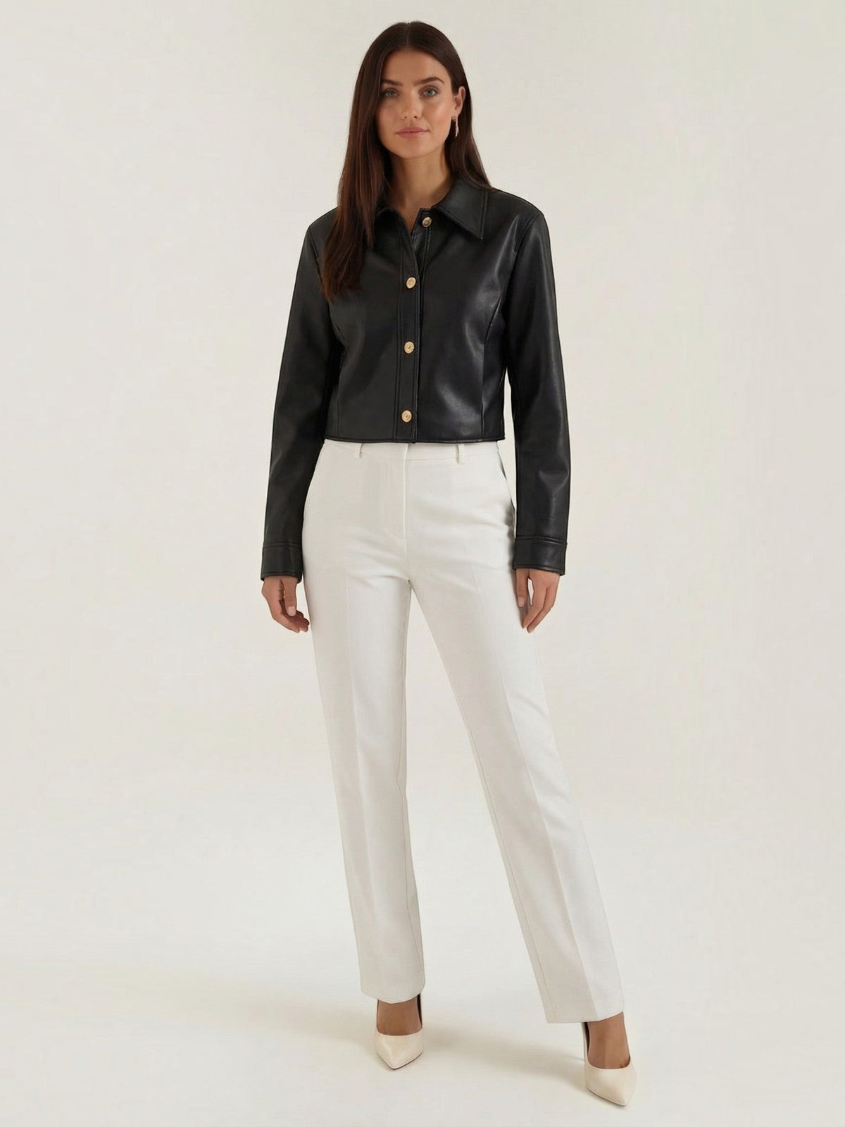 Heather Gold Button Faux Leather Jacket